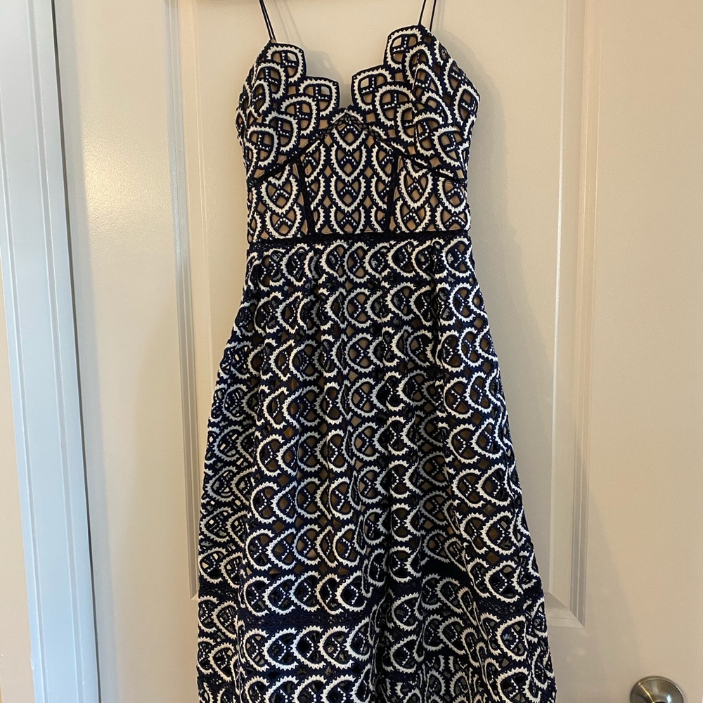 Self-Portrait Black and White Midi Dress